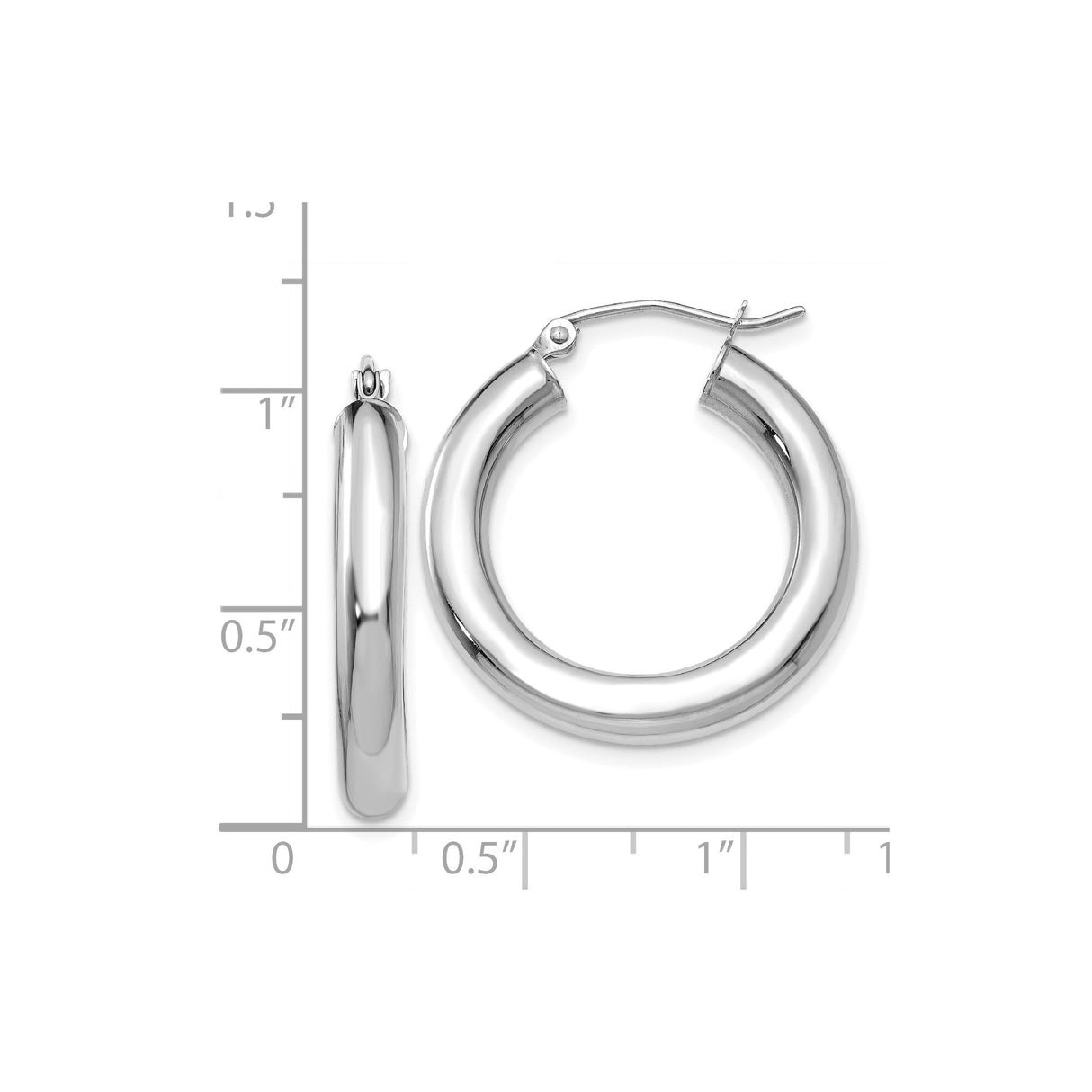 14k White Gold Hoop Earrings, Lightweight Rounded Design, High Polish Finish, Minimalist Style