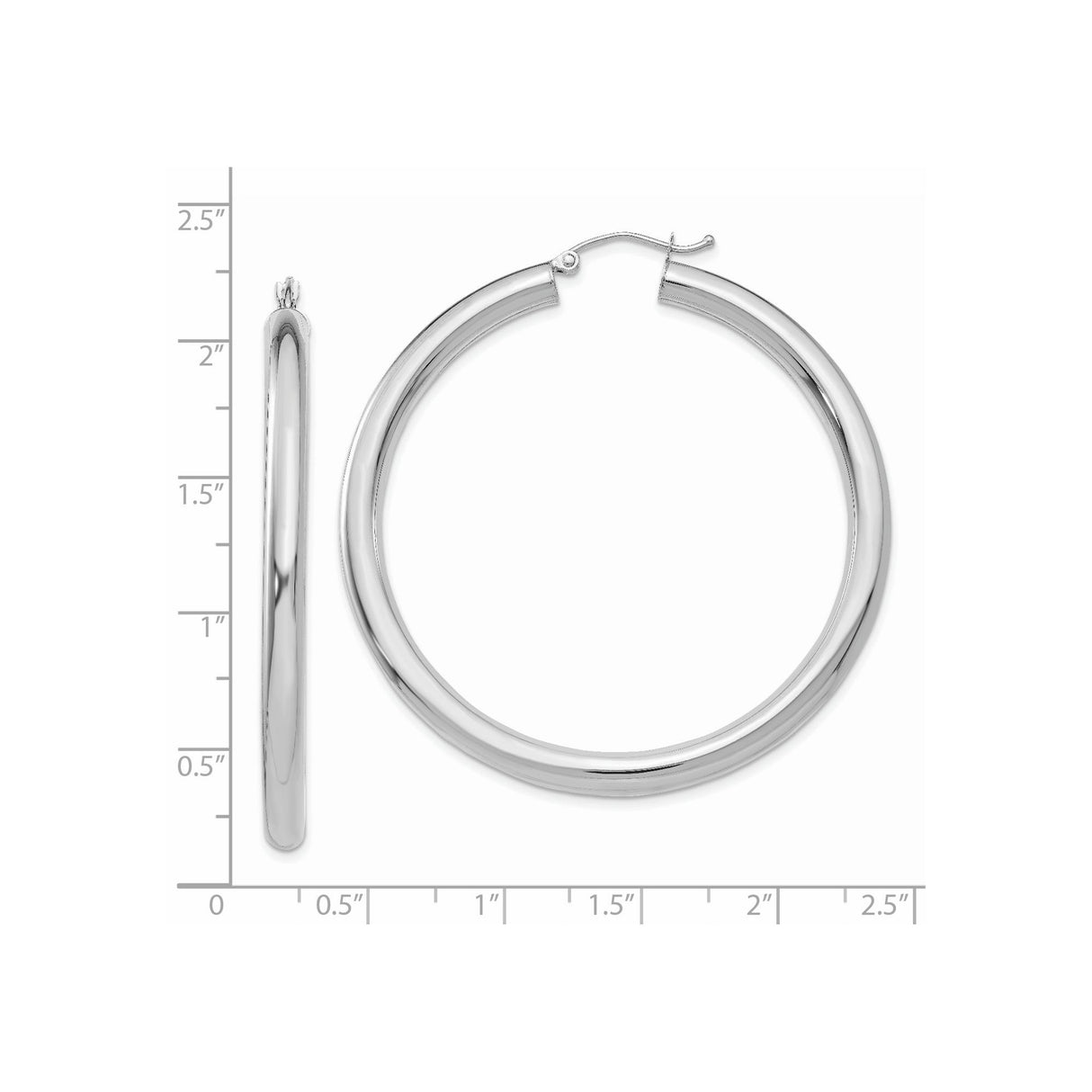 14k White Gold Hoop Earrings, Classic Round Tube Design, High-Polish Minimalist Style
