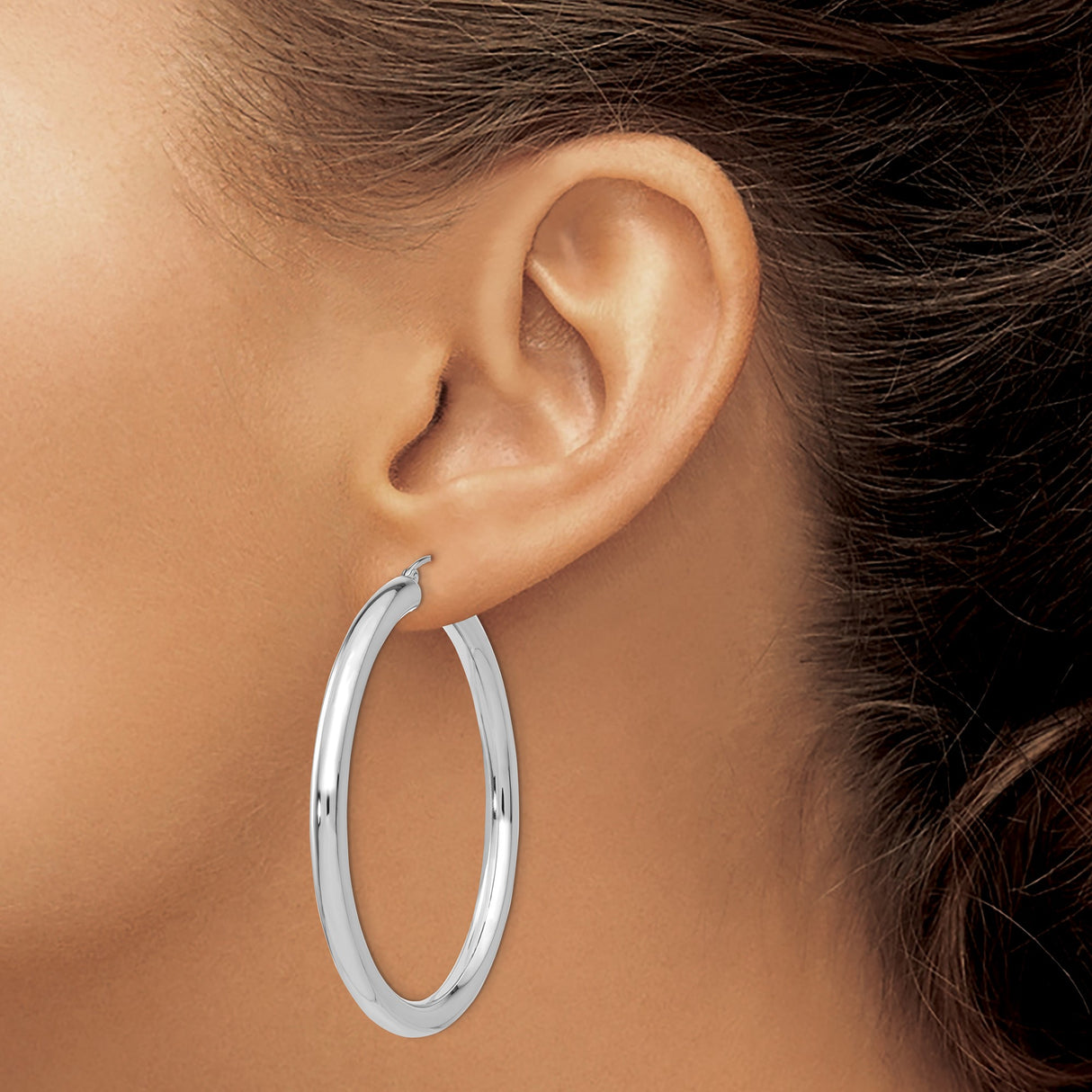 14k White Gold Hoop Earrings, Lightweight Polished Hoops with Latch Back Closure for Women