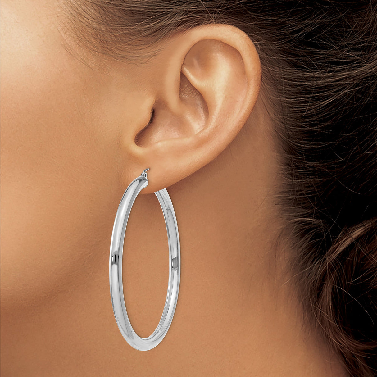 14k White Gold Hoop Earrings, Large Lightweight Polished Hoops with Minimal Modern Style