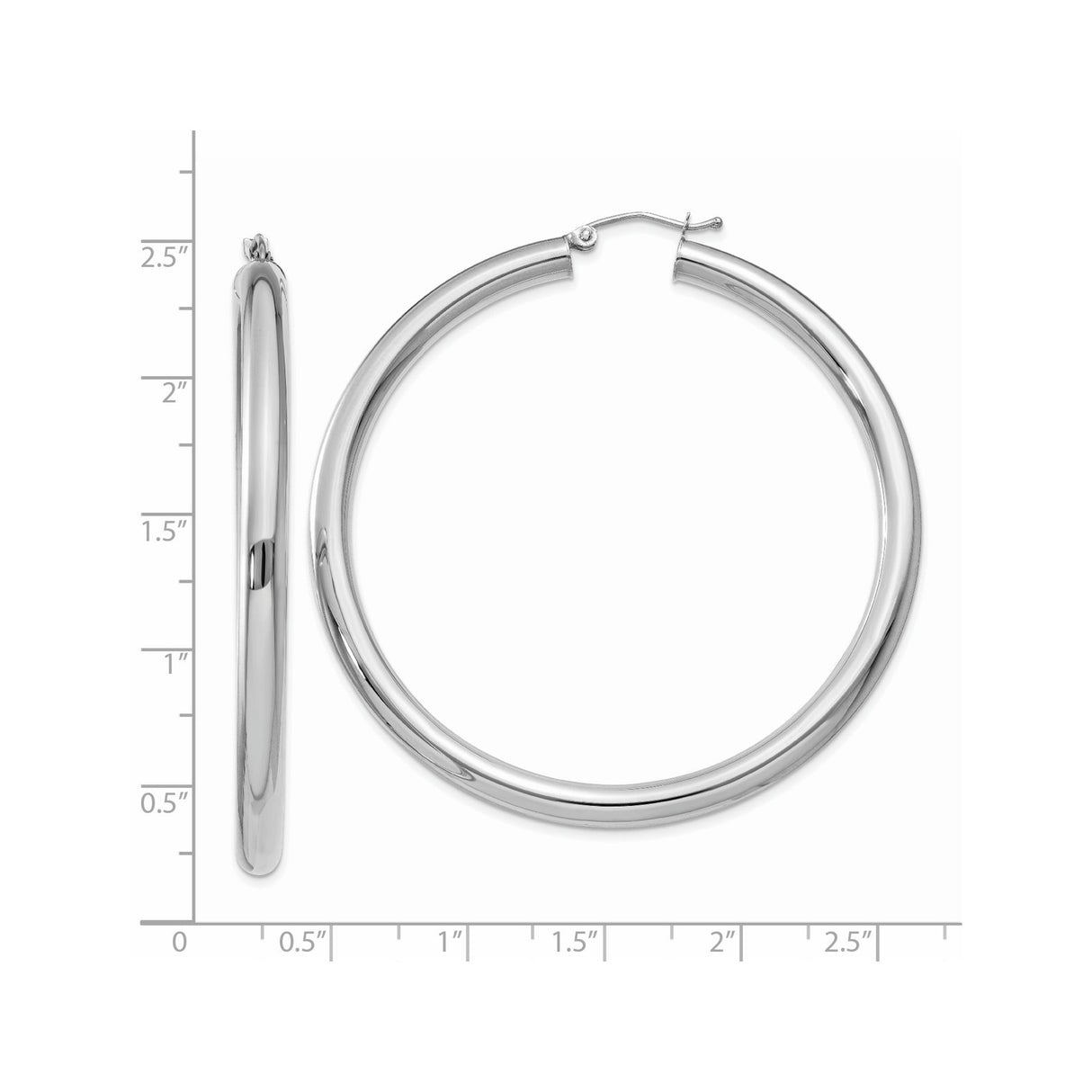 14k White Gold Hoop Earrings, Large Lightweight Polished Hoops with Minimal Modern Style