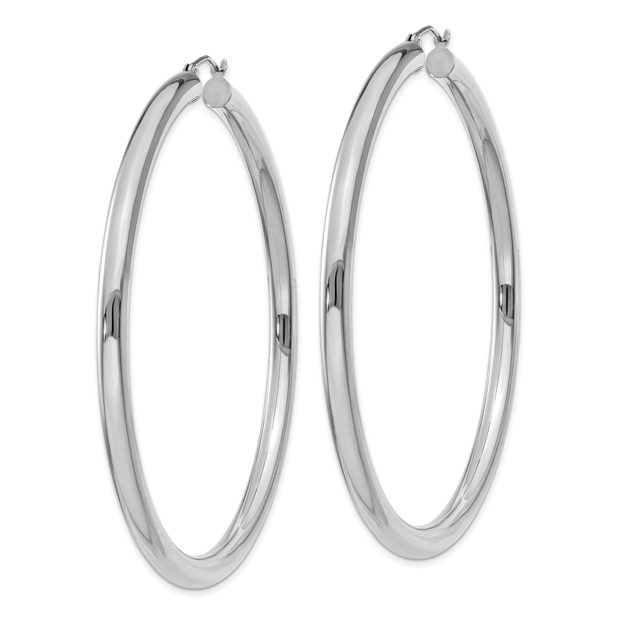 10k White Gold Hoop Earrings, Classic Polished Round Tube Design, Latch Back Closure, Lightweight