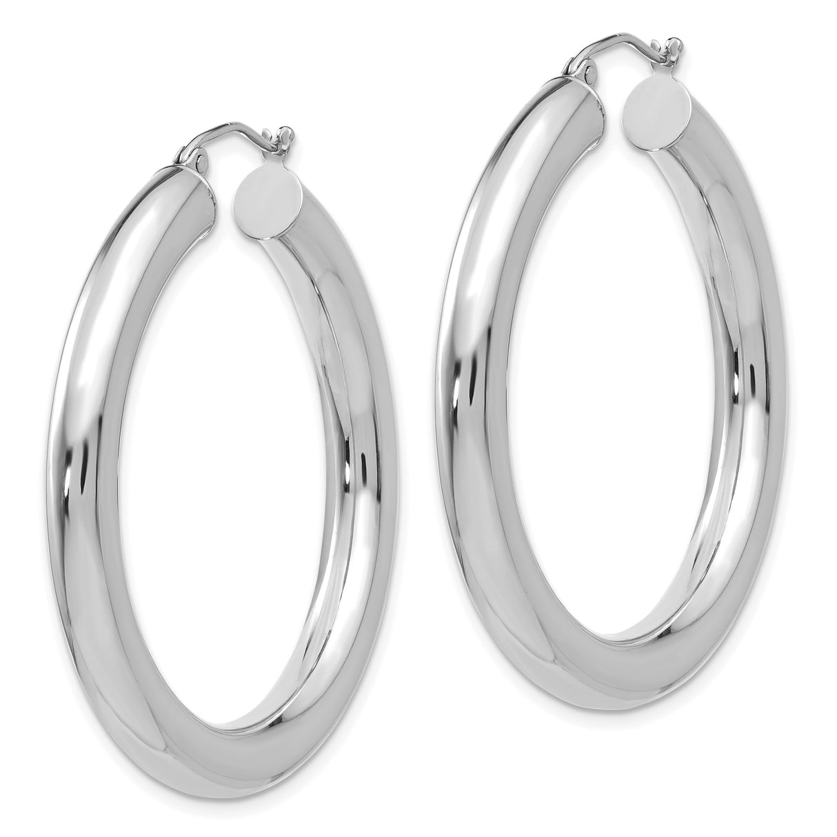 14k White Gold Hoop Earrings, Chunky Round Polished Design with Latch Back Closure
