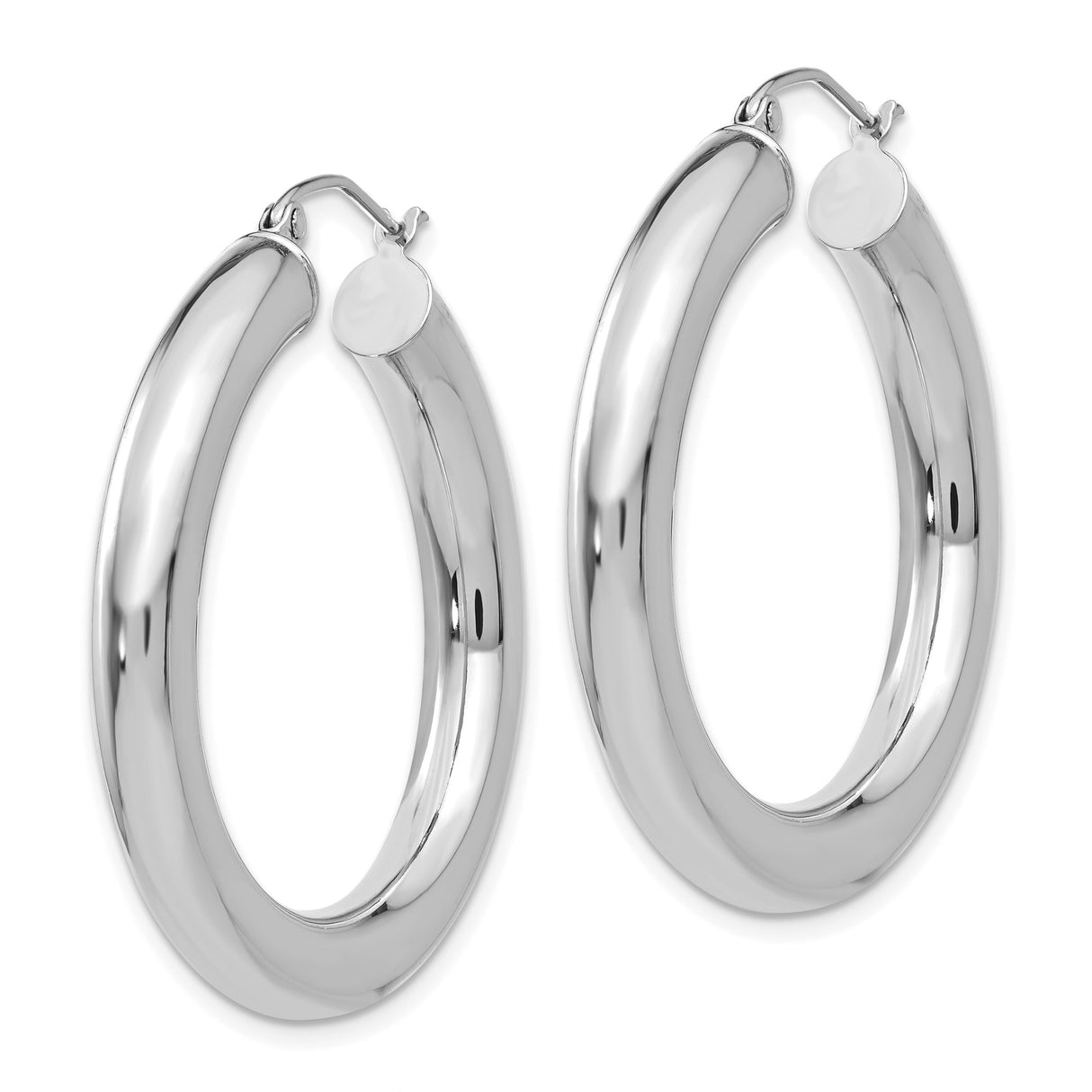 14k White Gold Hoop Earrings, Classic Polished Round Design, Minimalist Everyday Style