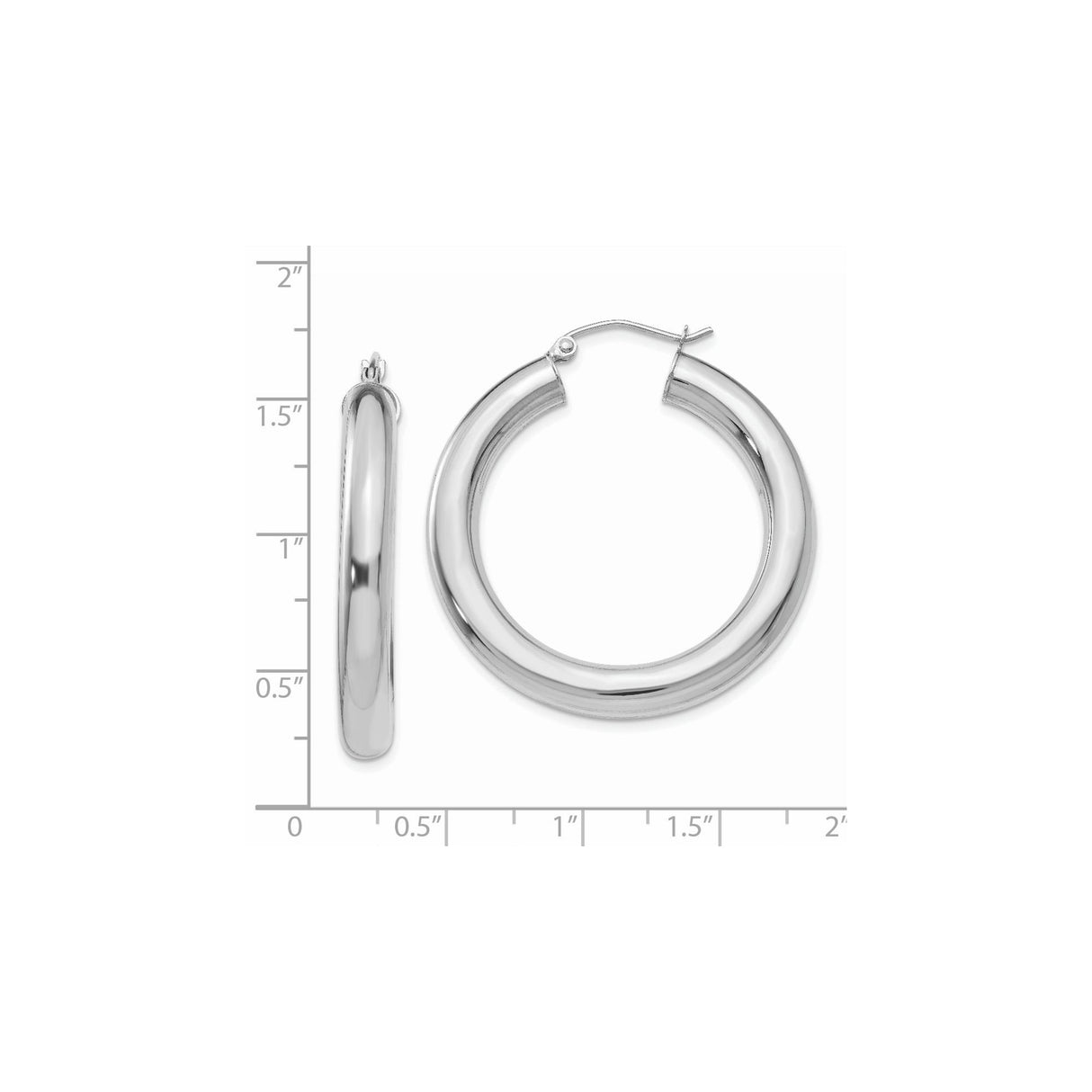 14k White Gold Hoop Earrings, Lightweight Classic Round Design, High Polish Finish for Women