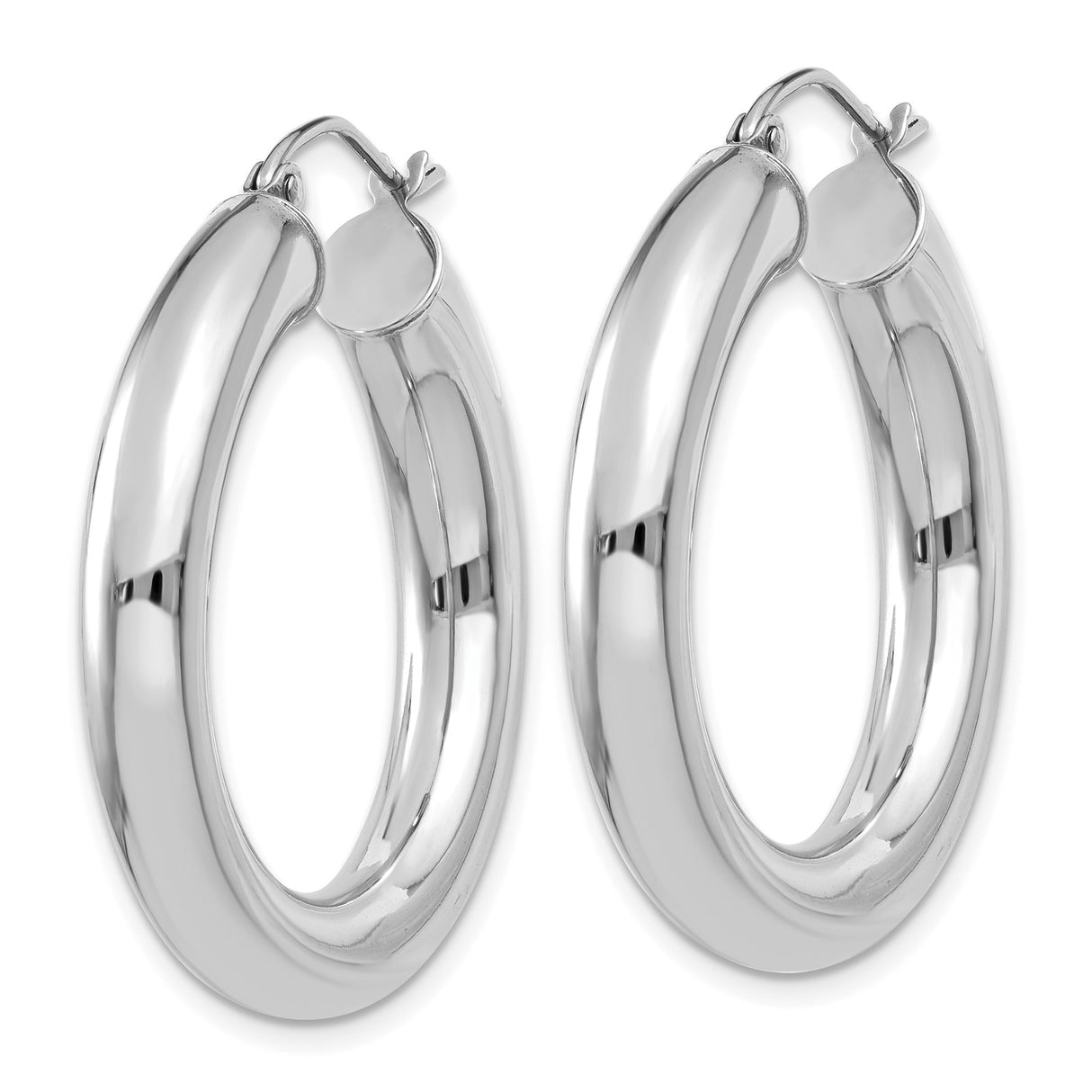 14k White Gold Hoop Earrings, Medium Tubular Polished Design, Lightweight Jewelry for Women
