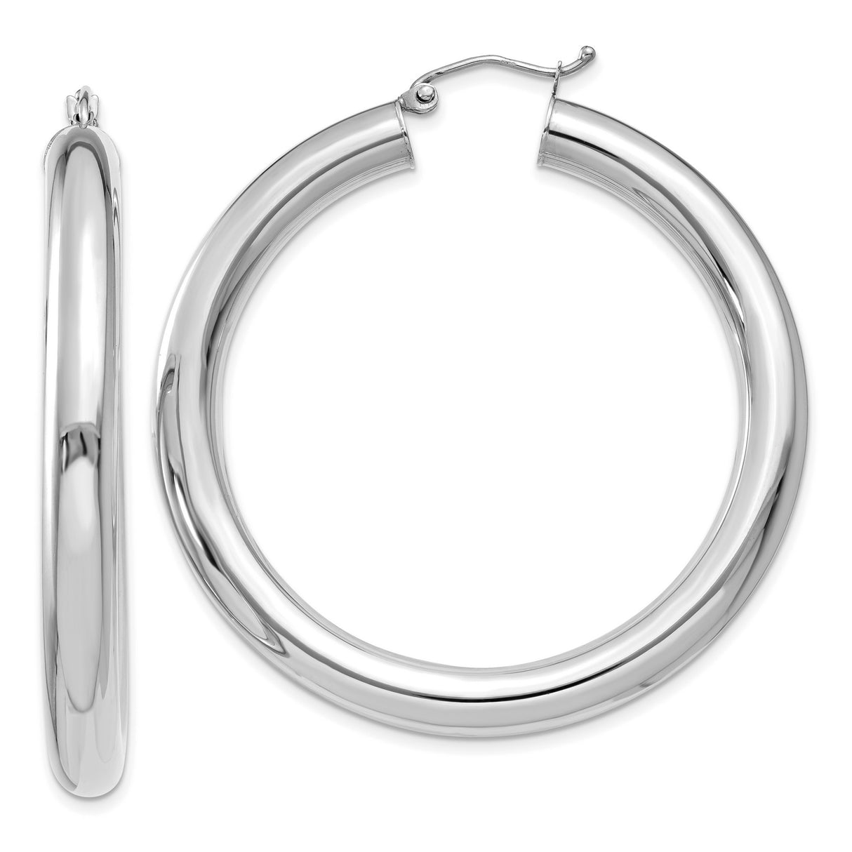 14k White Gold Hoop Earrings, High Polish Finish, Classic Minimalist Design for Women