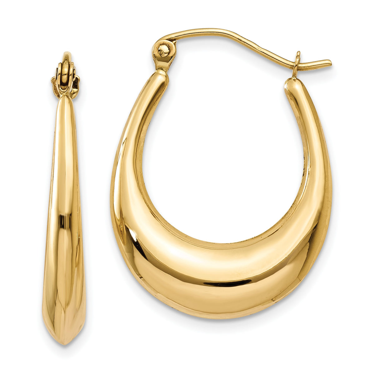 14k Yellow Gold Tapered Teardrop Hoop Earrings, Bold Modern Hollow Style for Women