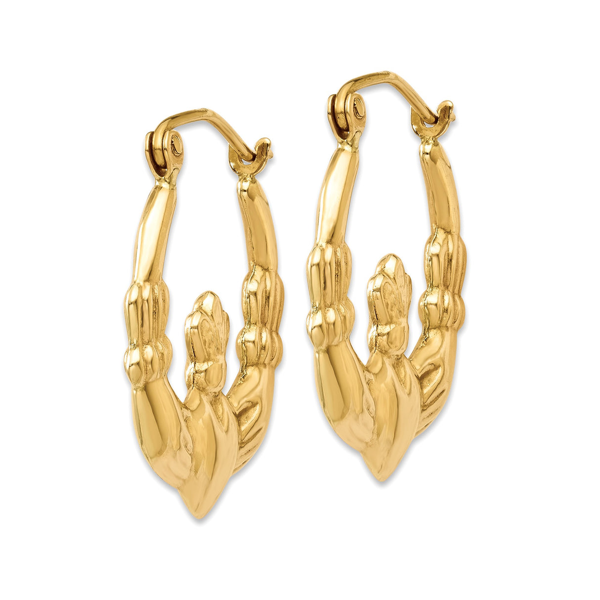 14k Yellow Gold Claddagh Hoop Earrings with Heart, Crown, and Hands Celtic Design