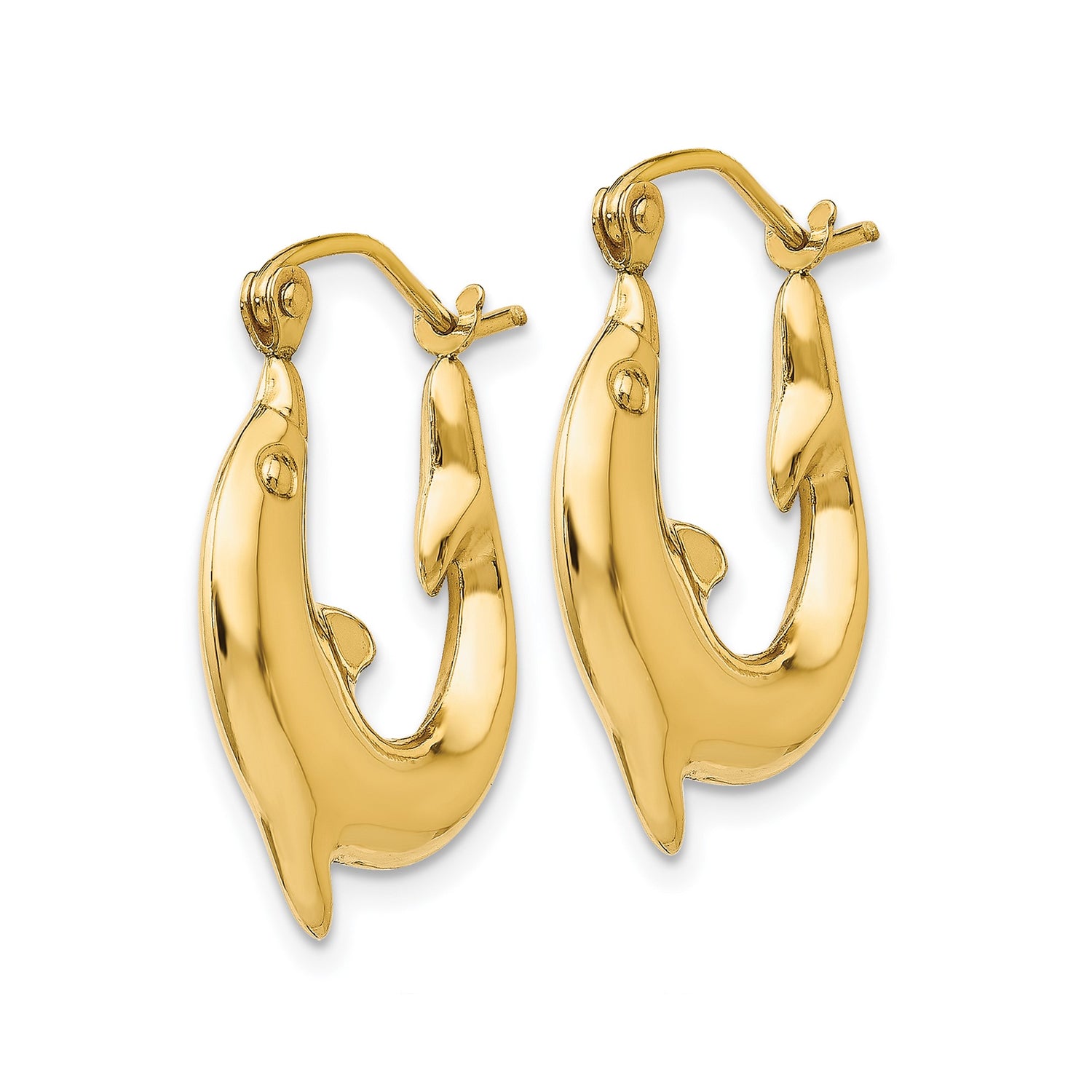 14k Yellow Gold Dolphin Hoop Earrings with Marine Animal Design for Women