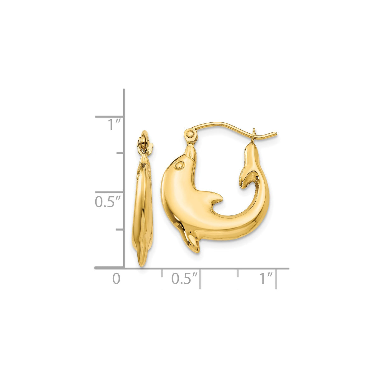 14k Yellow Gold Dolphin Hoop Earrings with Marine Animal Design for Women