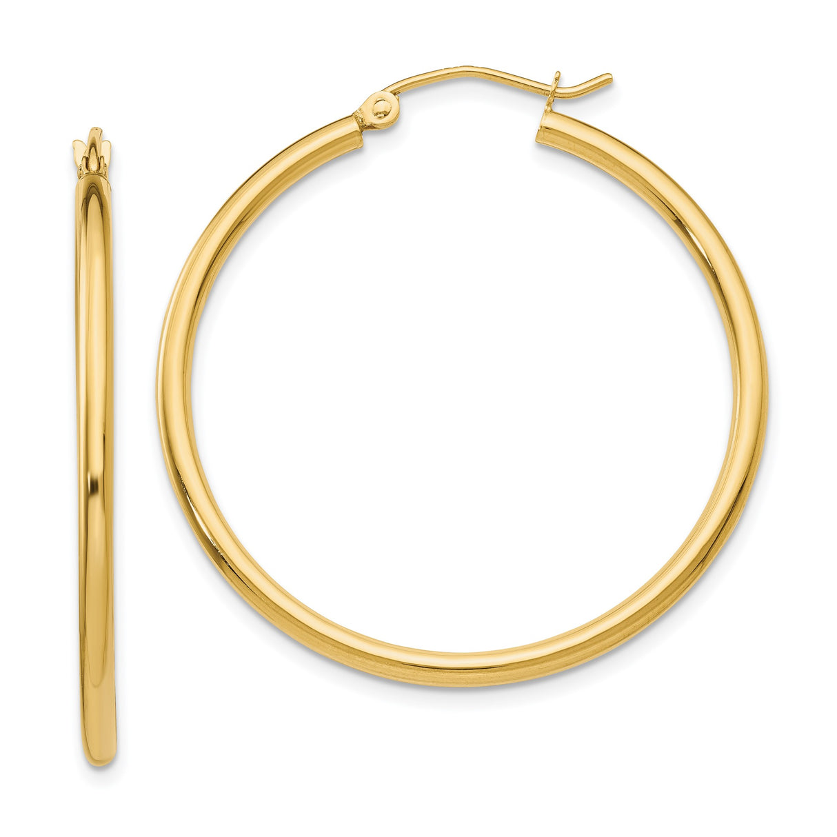 14k Yellow Gold Hoop Earrings, Classic Round Polished Lightweight Design for Women
