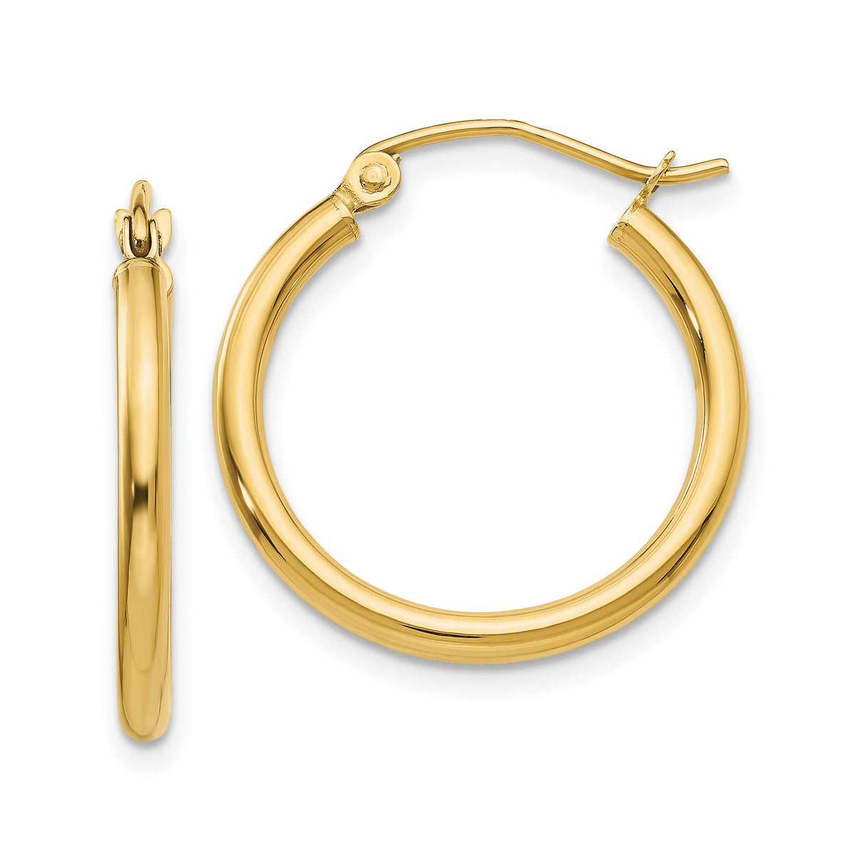 14k Yellow Gold Hoop Earrings, Classic Round Polished Design with Snap Back Closure