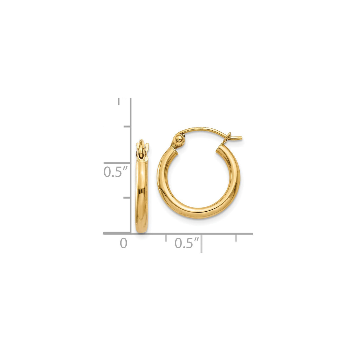 14k Yellow Gold Hoop Earrings, Classic Round Polished Design with Hinged Closure