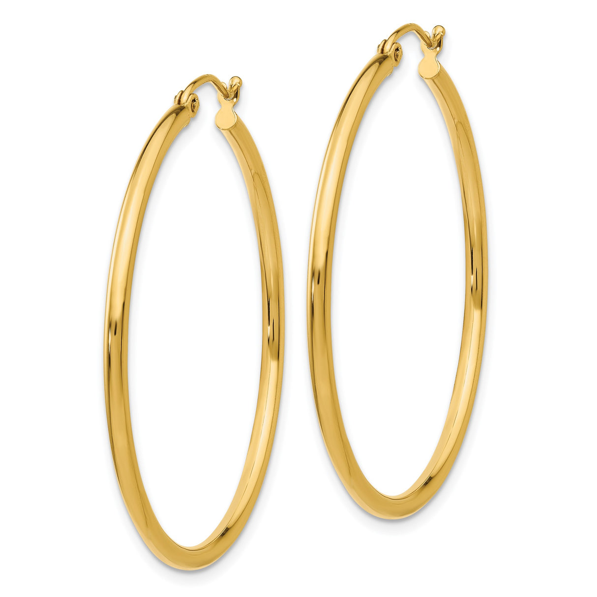 14k Yellow Gold Hoop Earrings, Lightweight Round Design with High Polish Finish