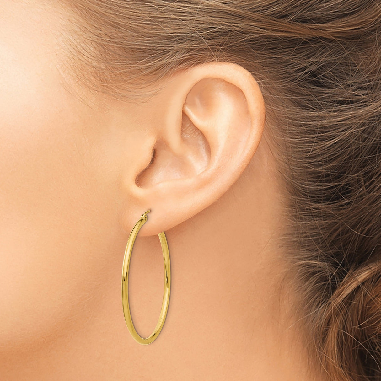 14k Yellow Gold Hoop Earrings, Classic Round Tube Design with Smooth Polished Finish
