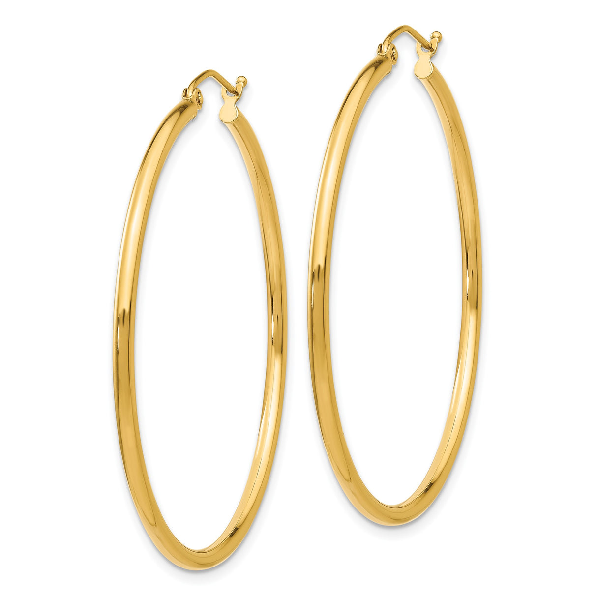 14k Yellow Gold Hoop Earrings, Large Classic Round Design with High Polish Finish