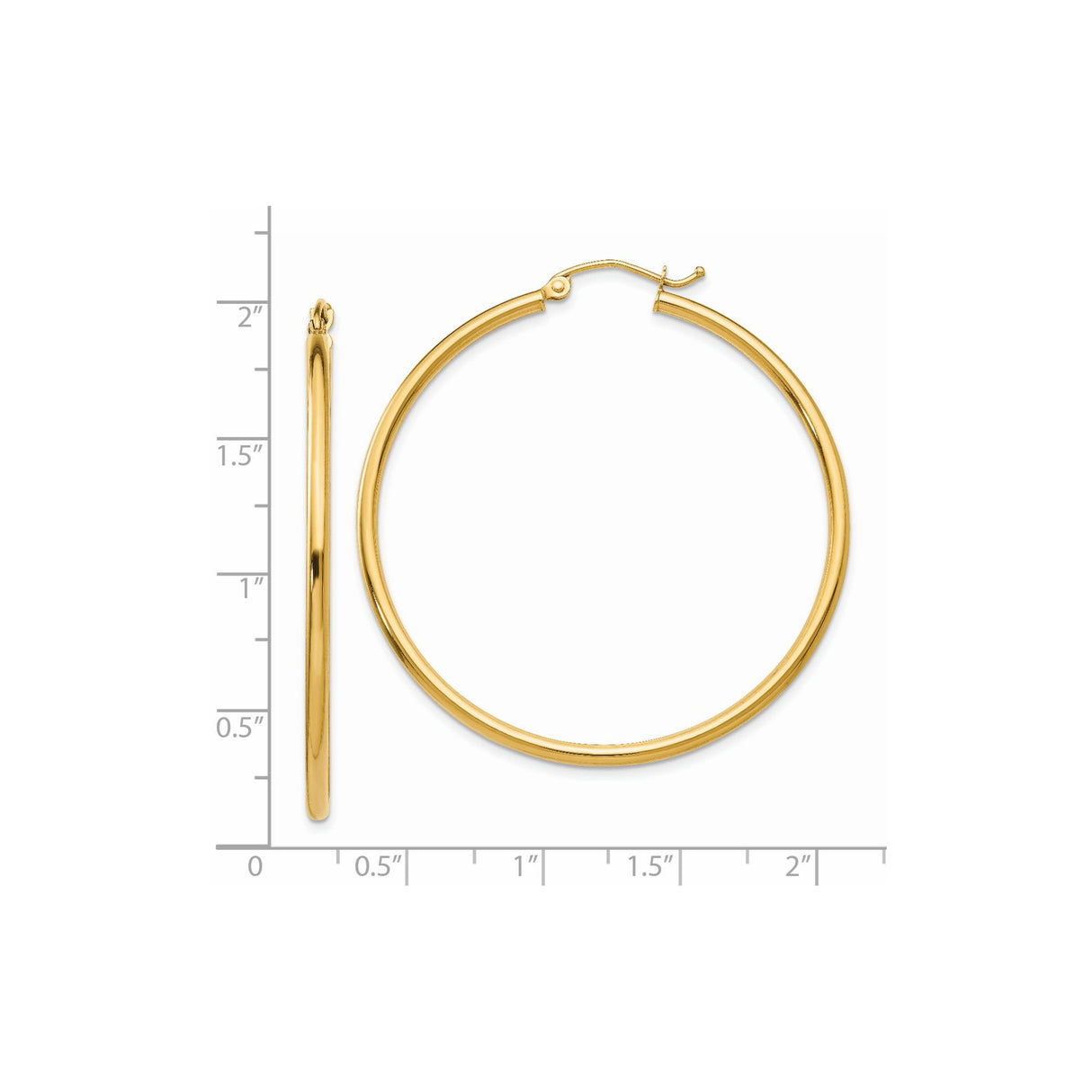 14k Yellow Gold Hoop Earrings, Large Classic Round Design with High Polish Finish