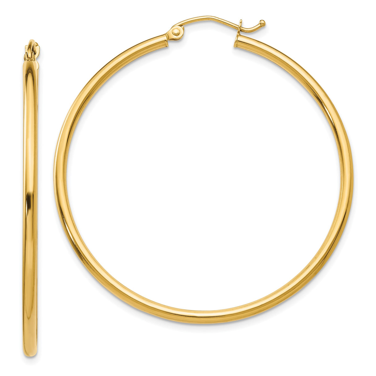 14k Yellow Gold Hoop Earrings, Sleek Polished Round Hoops with Latch-Back Closure, Minimalist Style