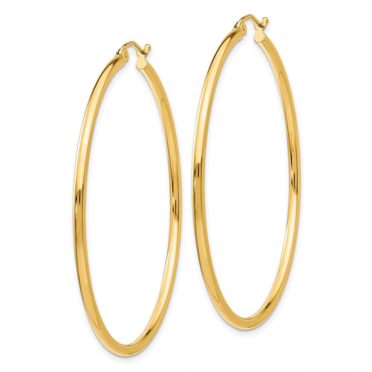 14k Yellow Gold Hoop Earrings, Large High-Polish Round Design for Women