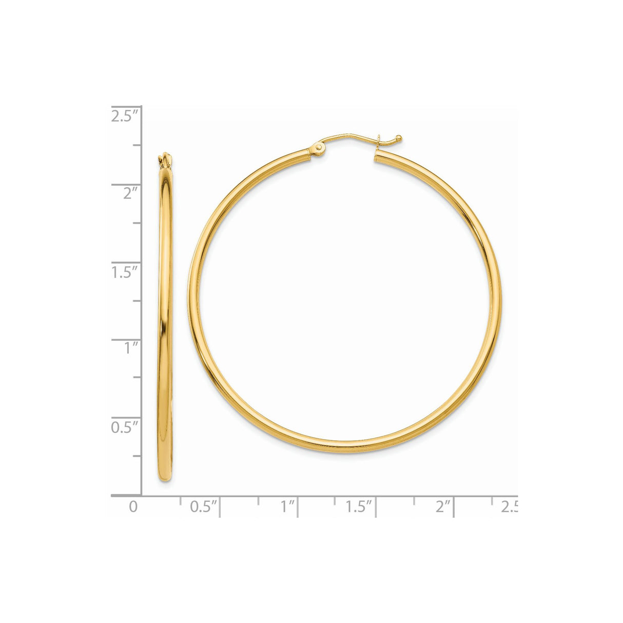 14k Yellow Gold Hoop Earrings, Large High-Polish Round Design for Women