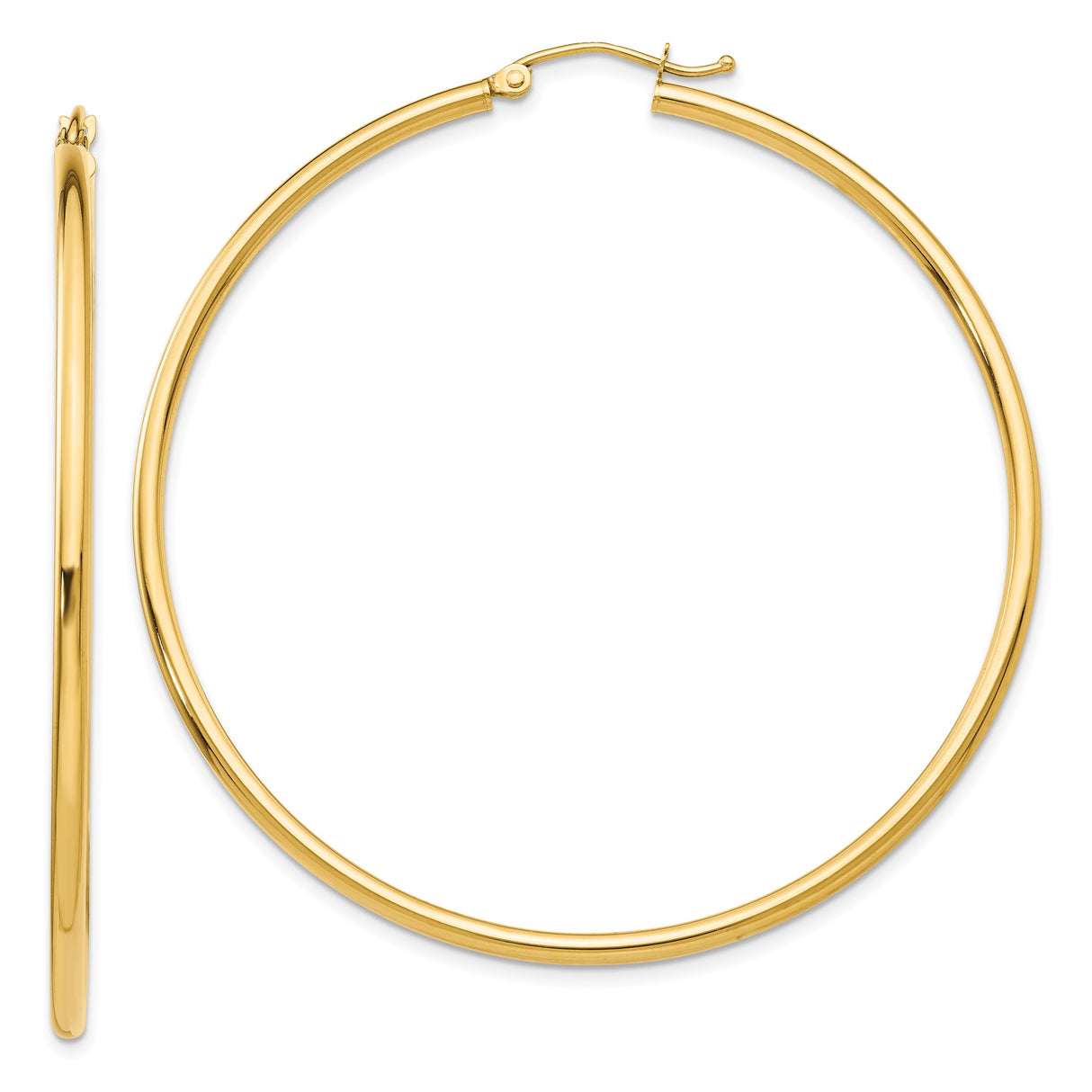 14k Yellow Gold Hoop Earrings, Lightweight Round Design with Latch Back Closure for Women