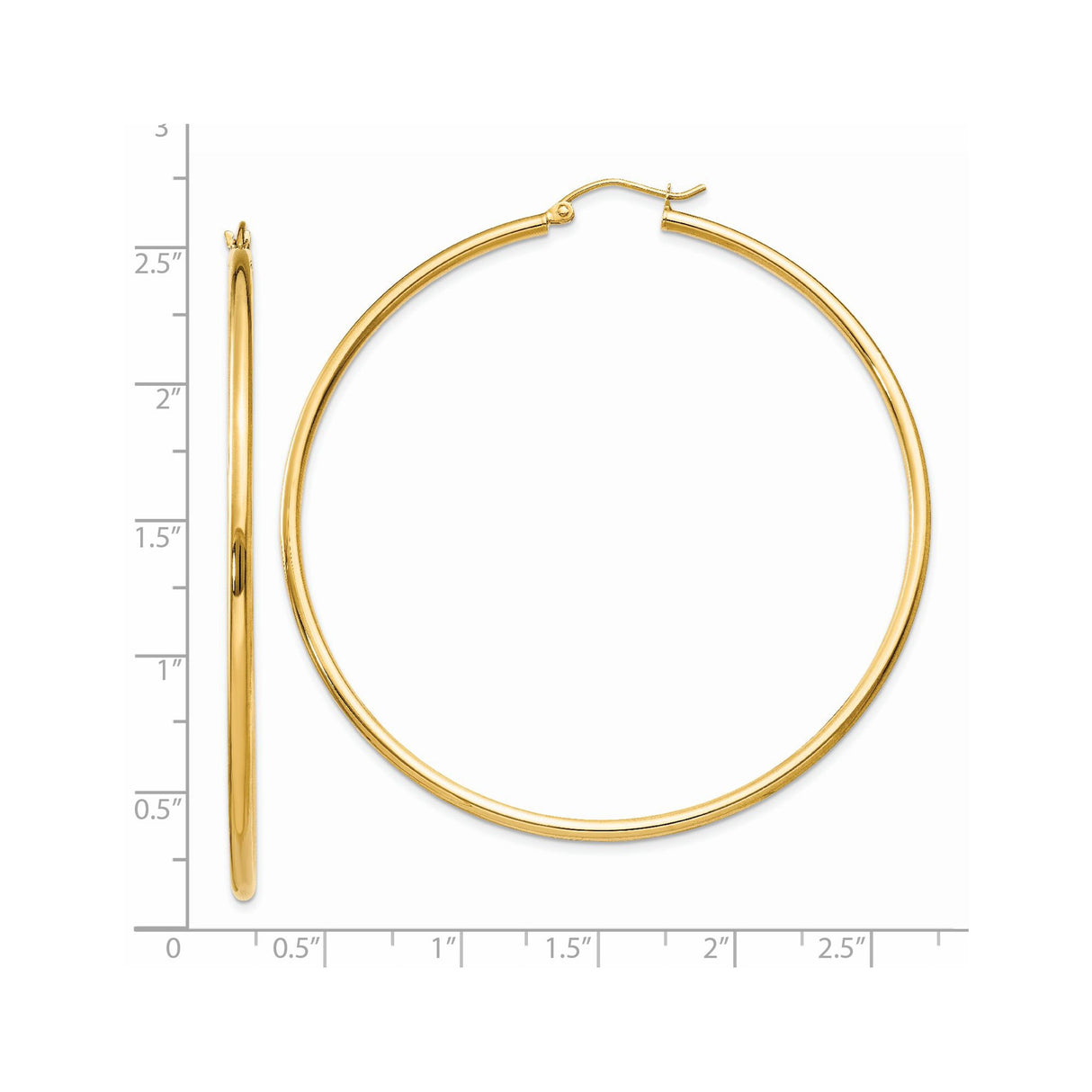 14k Yellow Gold Hoop Earrings, Large Polished Round Hoops, Minimalist Lightweight Design for Women