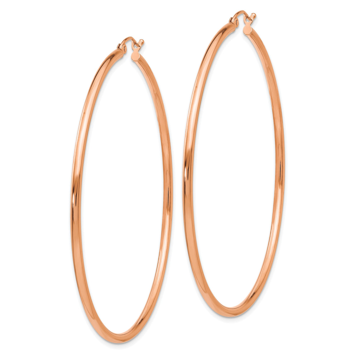 14k Rose Gold Hoop Earrings, Large Lightweight Tube Design, High Polish Finish