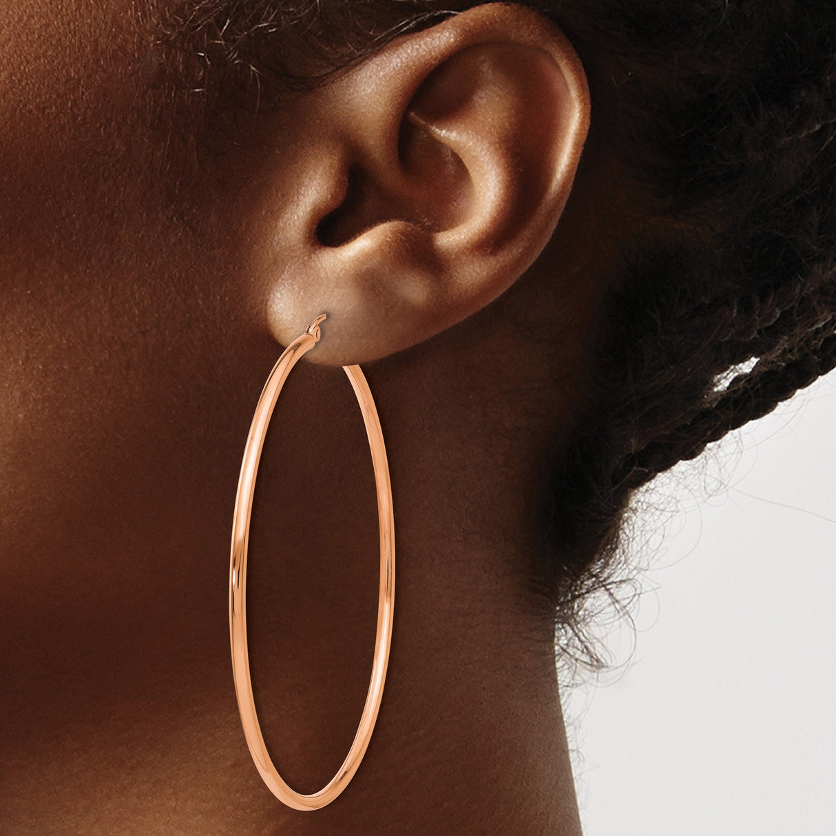 14k Rose Gold Hoop Earrings, Large Lightweight Tube Design, High Polish Finish