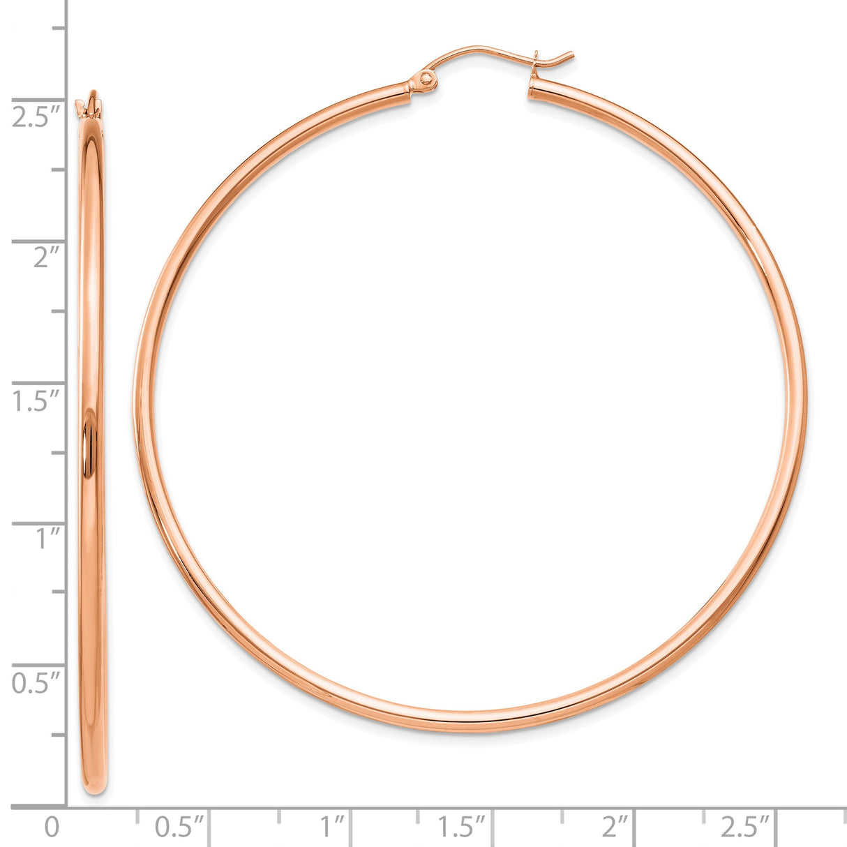 14k Rose Gold Hoop Earrings, Large Lightweight Tube Design, High Polish Finish