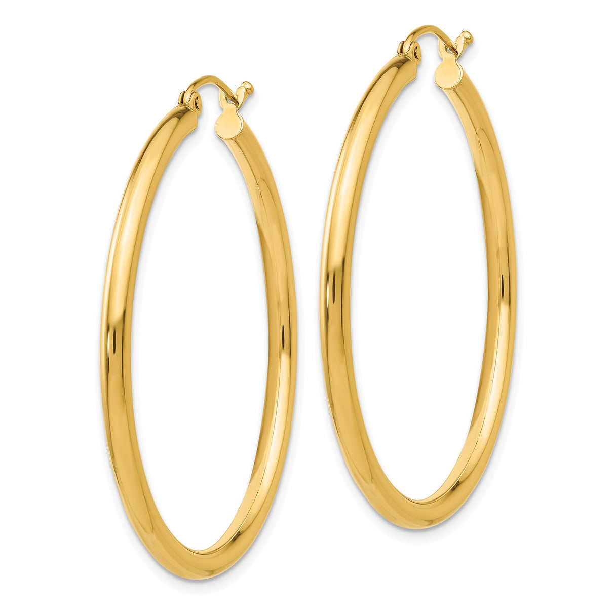 14k Yellow Gold Hoop Earrings, Classic Polished Round Design, Lightweight Minimalist Style for Women