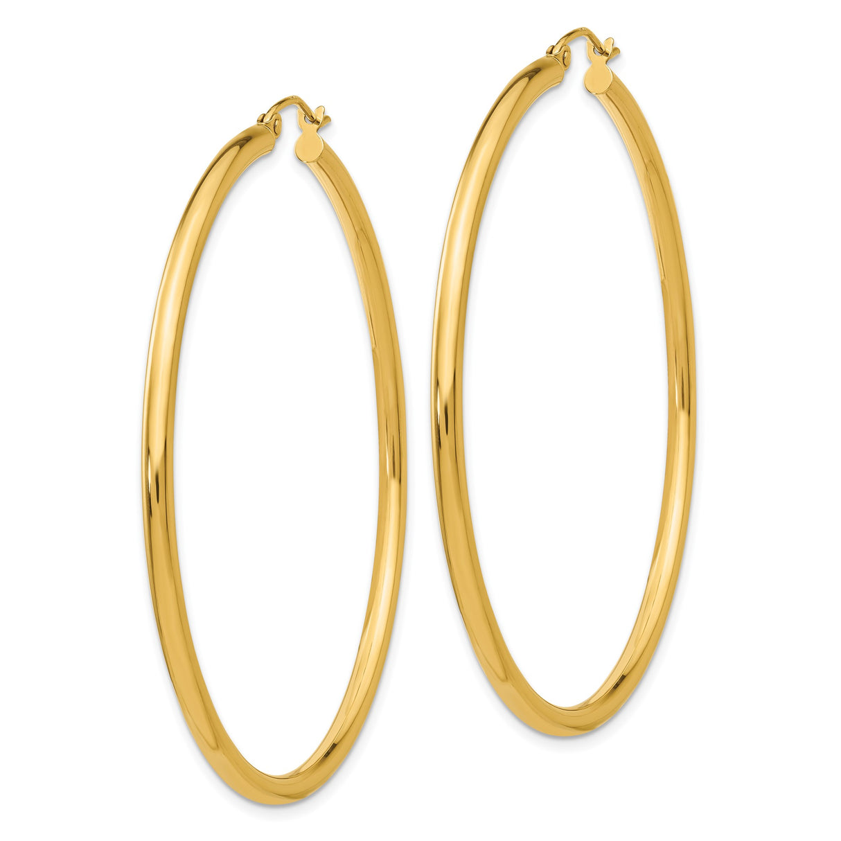 14k Yellow Gold Hoop Earrings, Classic Large Lightweight Polished Round Hoops for Women