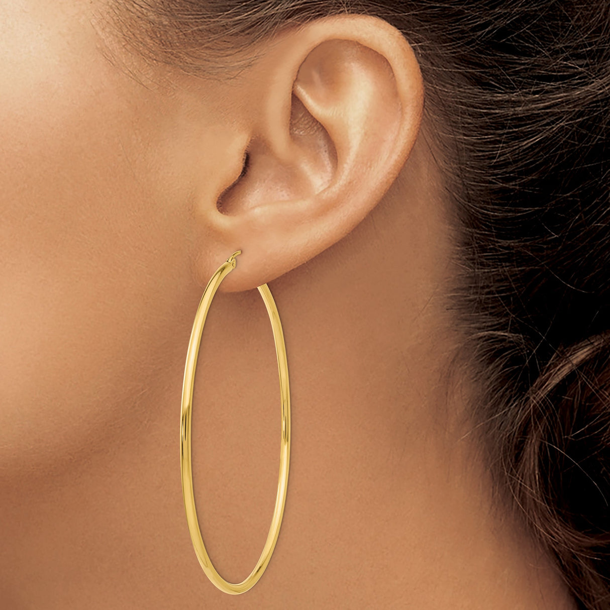 14k Yellow Gold Hoop Earrings, Large Lightweight Round Design with Latch-Back Closure