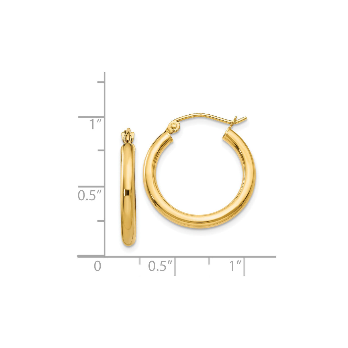 14k Yellow Gold Hoop Earrings, Classic Round Polished Design with Latch-Back Closure