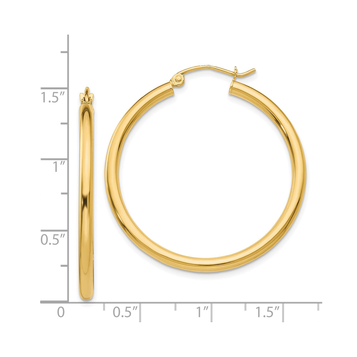 14k Yellow Gold Hoop Earrings, Lightweight Medium to Large Polished Round Hoops for Women