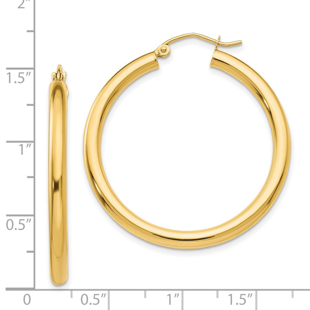 14k Yellow Gold Hoop Earrings, Classic Round Tube Design with Polished Finish for Women
