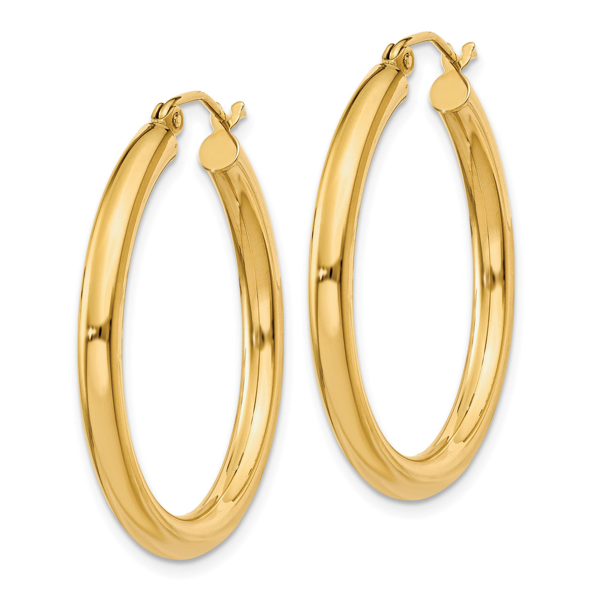 14k Yellow Gold Hoop Earrings, Classic Polished Round Hoops, Lightweight Minimalist Design for Women
