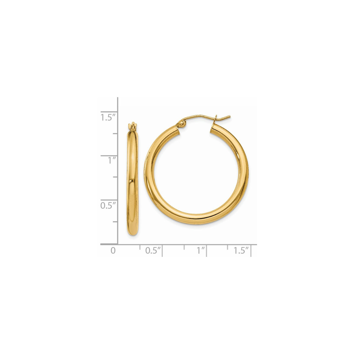 14k Yellow Gold Hoop Earrings, Classic Polished Round Hoops, Lightweight Minimalist Design for Women