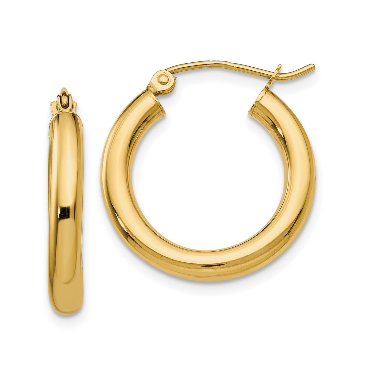 14k Yellow Gold Hoop Earrings with Polished Finish and Rounded Tube Design for Women