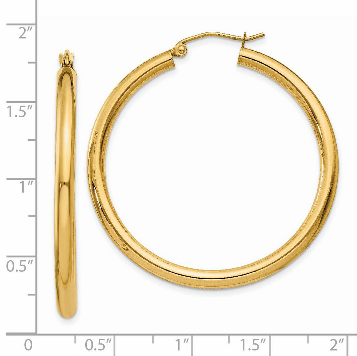 14k Yellow Gold Hoop Earrings, Classic Round Smooth High Polish Design for Women