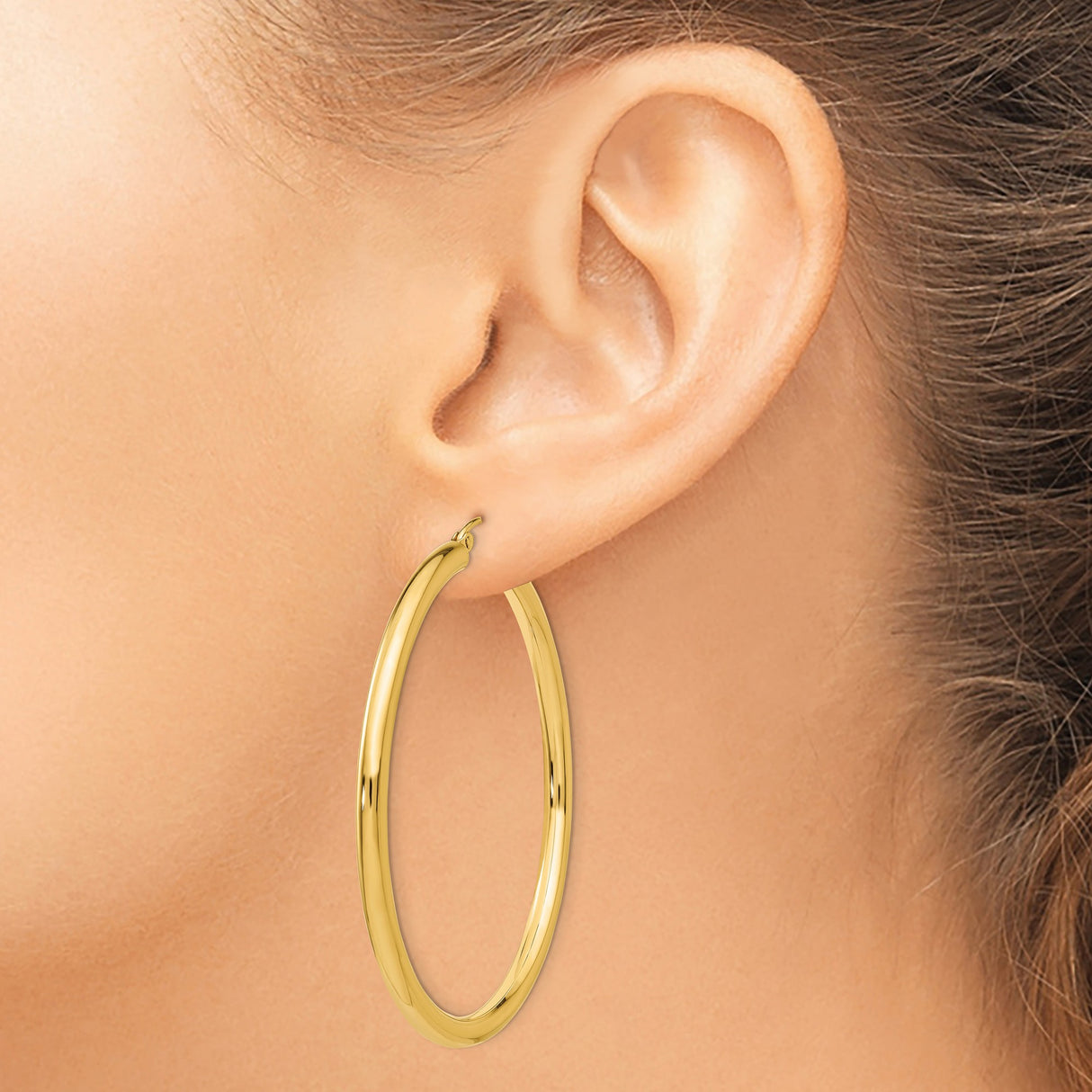 14k Yellow Gold Hoop Earrings, Seamless Round Lightweight Design, High Polish Finish