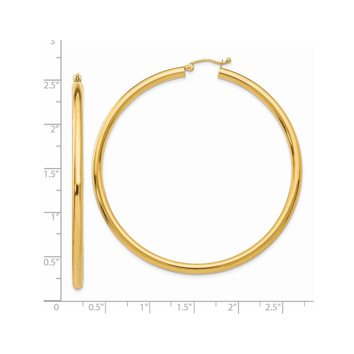 14k Yellow Gold Hoop Earrings, Classic Round Polished Design, Lightweight Medium Size