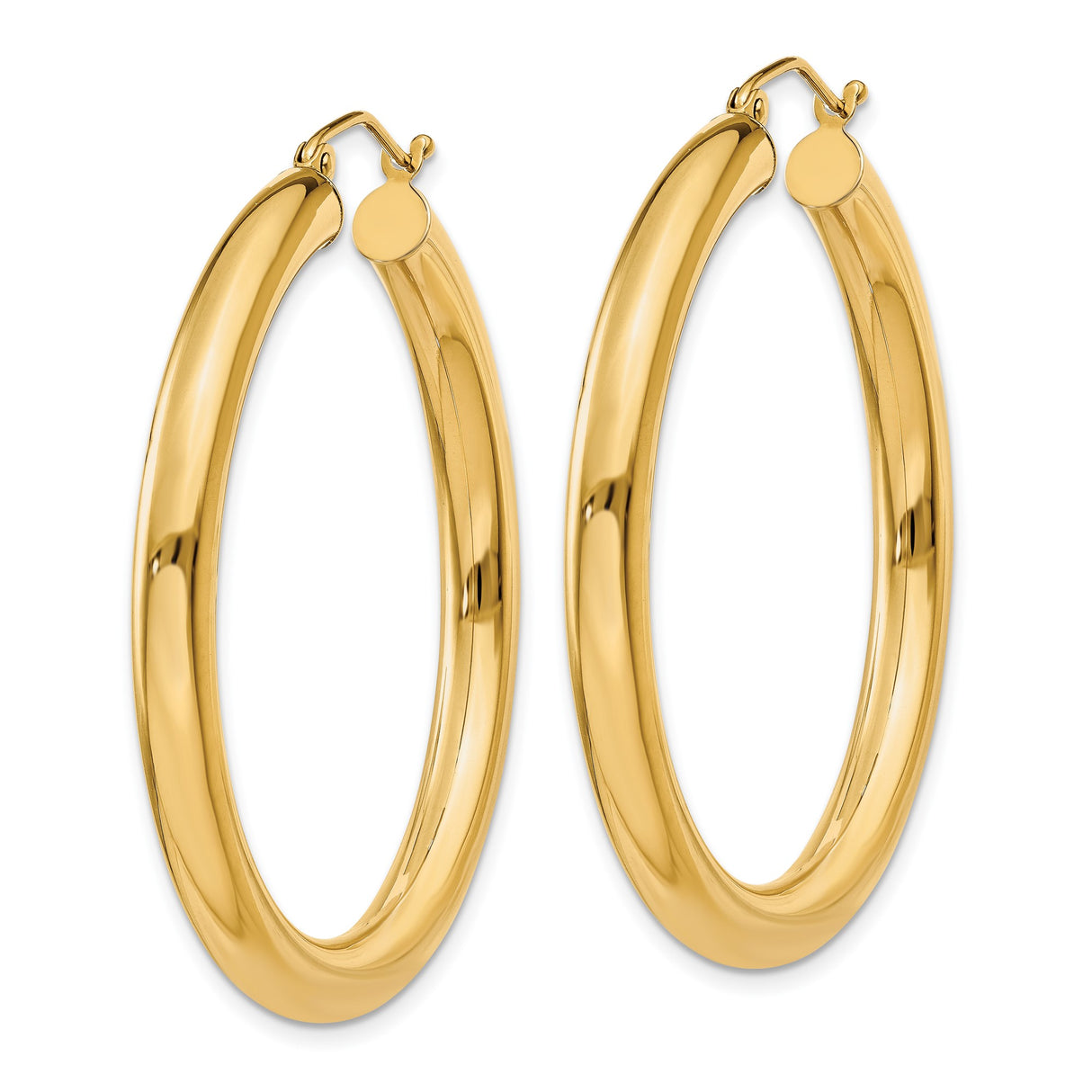 14k Yellow Gold Hoop Earrings, Medium Thickness Polished Round Modern Design for Women