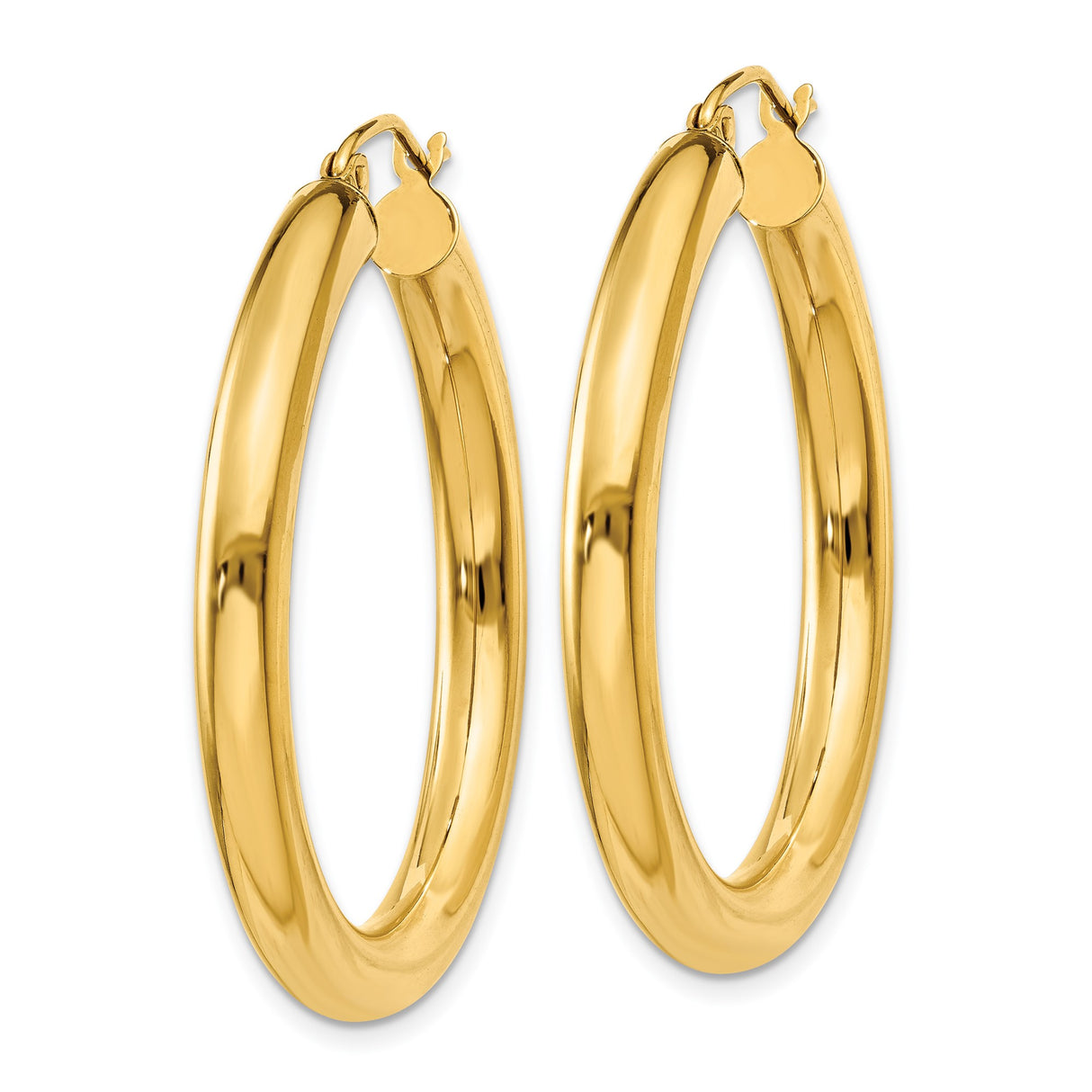 14k Yellow Gold Hoop Earrings, Classic Round Tube Design, Polished Finish, Medium Lightweight
