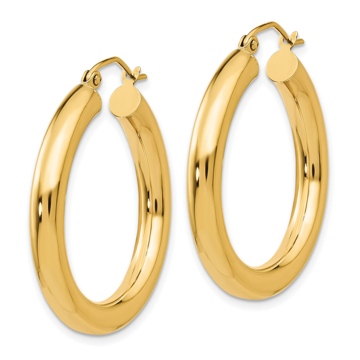 14k Yellow Gold Hoop Earrings, Classic Round Tube Design, Polished Lightweight Style for Women