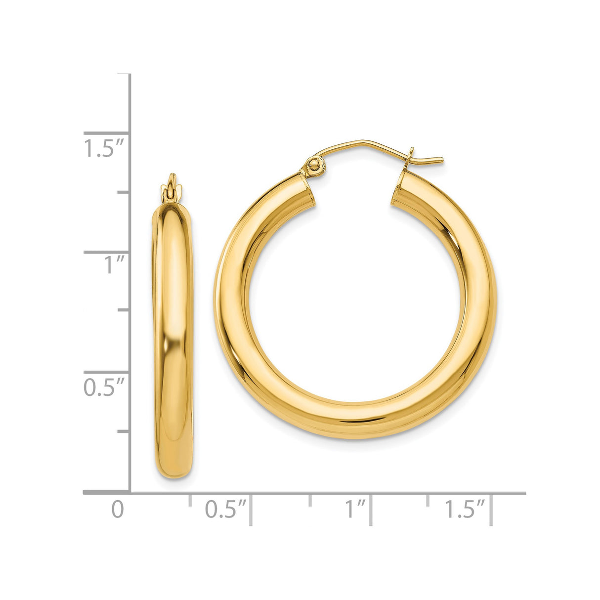14k Yellow Gold Hoop Earrings, Classic Round Tube Design, Polished Lightweight Style for Women