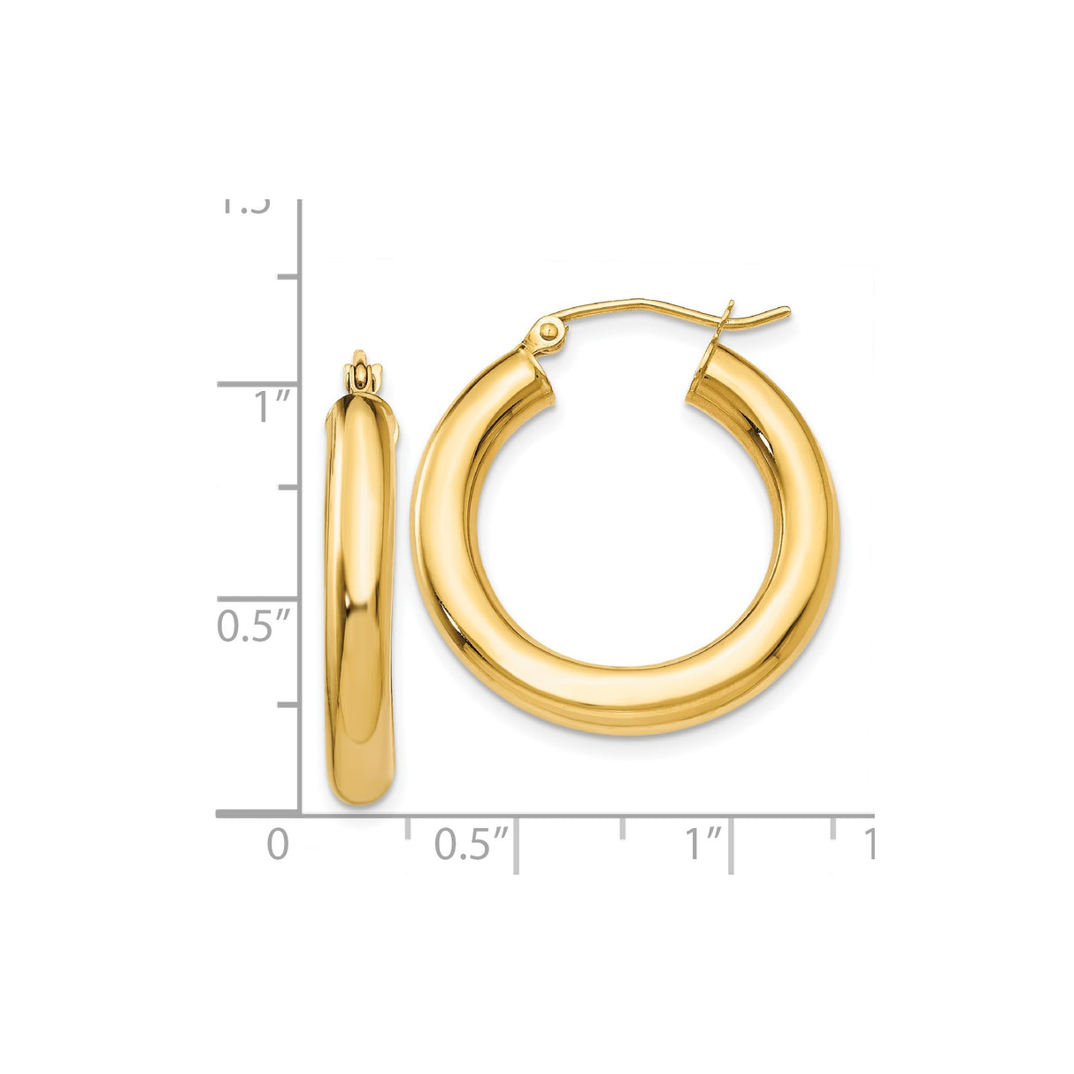 14k Yellow Gold Hoop Earrings, Classic Round Tubular Design with Hinged Back for Women