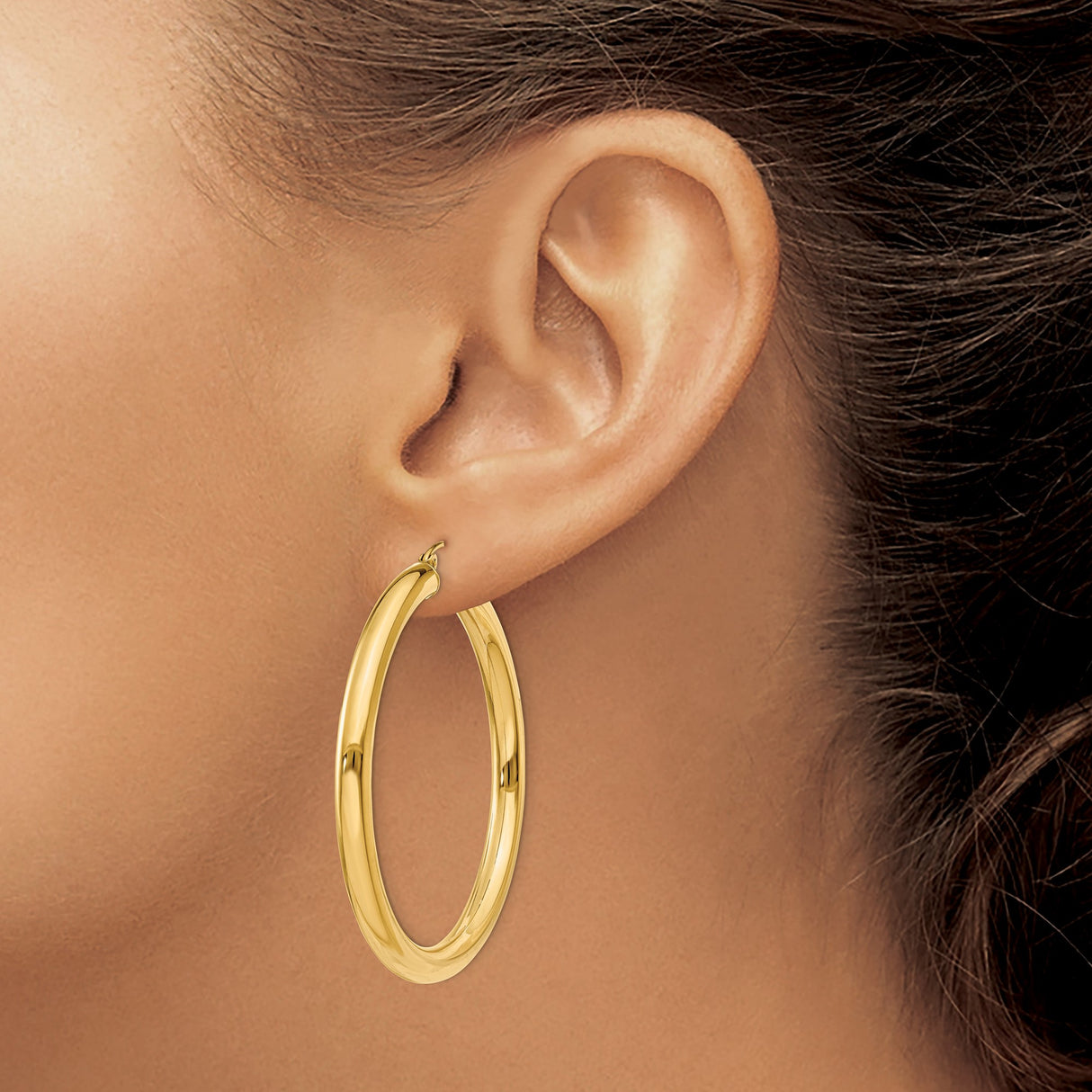 14k Yellow Gold Hoop Earrings, Classic Round Polished Design, Lightweight Fine Jewelry for Women