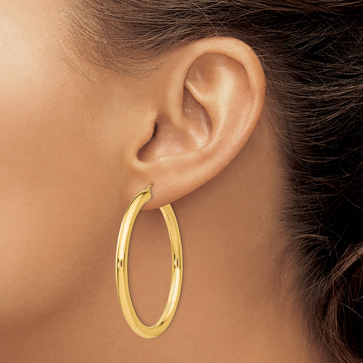 14k Yellow Gold Hoop Earrings, Polished Finish, Latch Back, Classic Round Design for Women