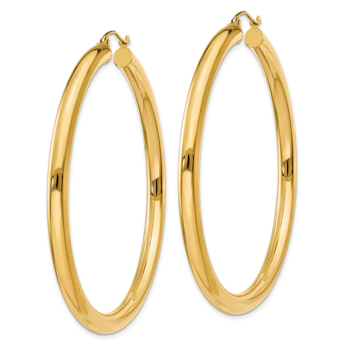 14k Yellow Gold Hoop Earrings, Polished Round Design with Secure Latch Back